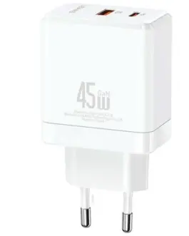 USAMS Charging USB-C+USB-A 45W GaN PD 3.0 Fast Whi