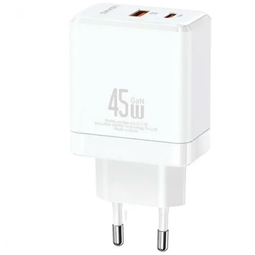USAMS Charging USB-C+USB-A 45W GaN PD 3.0 Fast Whi