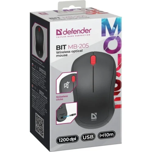 Defender Wireless mouse Silent Click Bit MB-205 RF 1200DPI 3P черен