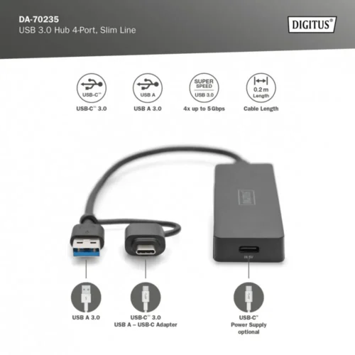 Alternative view of Digitus USB 3.0 Hub, 4-port DA-70235
