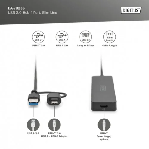 Alternative view of Digitus USB 3.0 Hub, 4-port DA-70236