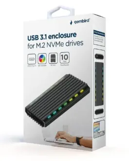 Alternative view of Gembird Drive case USB 3.1 enclosure for M .2 NVME aluminum LED USB 3.1