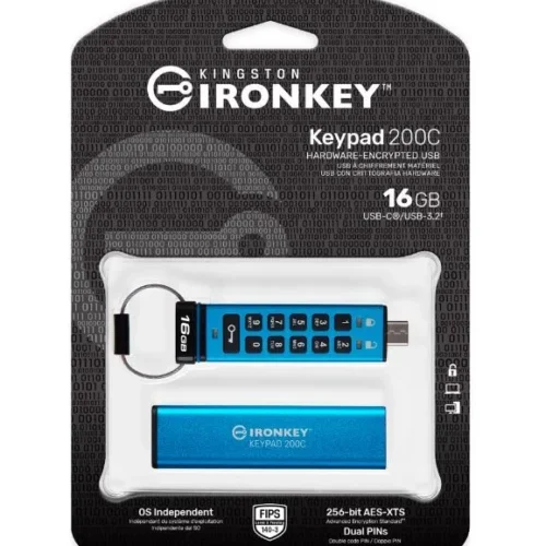 Alternative view of Kingston Pendrive 16GB IronKey Keypad 200C USB-C FIPS140-3 Lvl3 AES-256