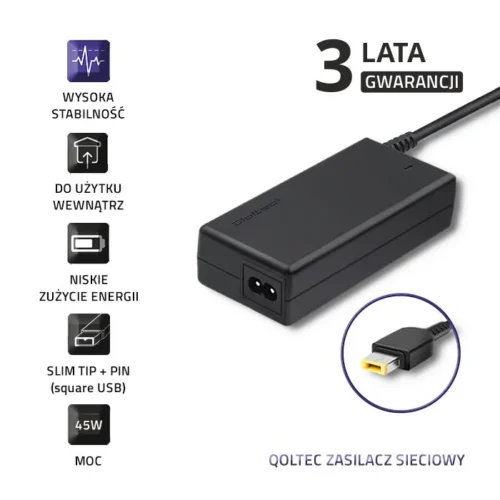 Qoltec захранващ блок for Lenovo 45W | 20V | 2.25A | Slim Tip + pin