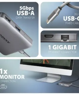 AXAGON HMC-5HL 2xUSB-A 4K HDMI GLAN PD100W USB-C 15cm