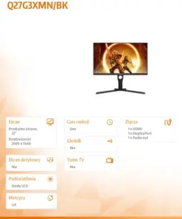 Alternative view of AOC Monitor Q27G3XMN 27 inches VA 180Hz HDMI DP Pivot