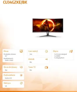 Alternative view of AOC Monitor CU34G2XE 34 inches VA Curved 144Hz HDMI DP