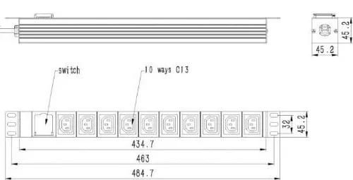Gembird Rack power strip PDU 10xC13 1U 16A C19 2m