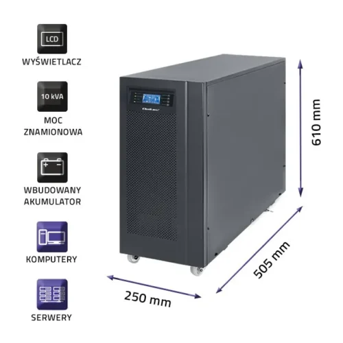 Qoltec UPS On-line Pure Sine Wave 10kVA 8kW LCD USB