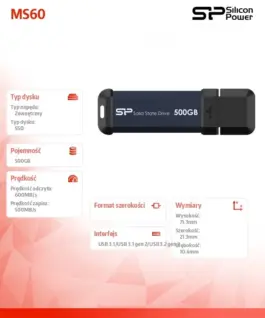 Silicon Power външен SSD MS60 500GB USB 3.2 600/500MB/s