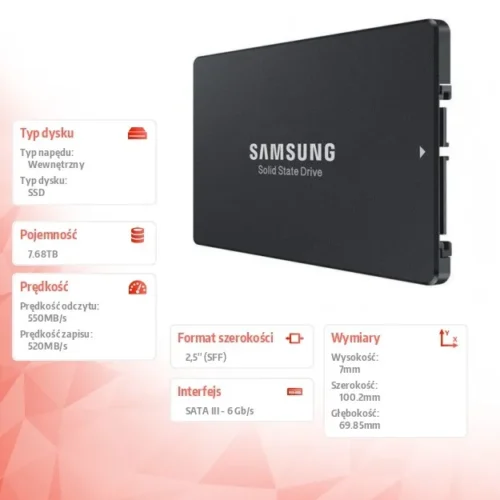 Alternative view of Samsung SSD DCT PM893 DCT 7680GB MZ7L37T6HBLA-00W07 SATA
