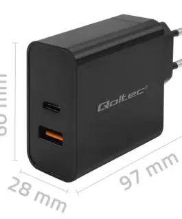Alternative view of Qoltec Super Quick PD зарядно 1xUSB C, 1xUSB, 65W