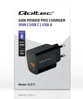 Alternative view of Qoltec GaN POWER PRO зарядно 1xUSB C, 1xUSB, 30W