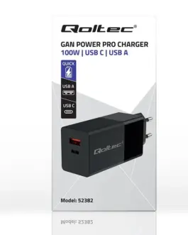 Alternative view of Qoltec GaN Power PRO зарядно 1xUSB C, 1xUSB, 100W