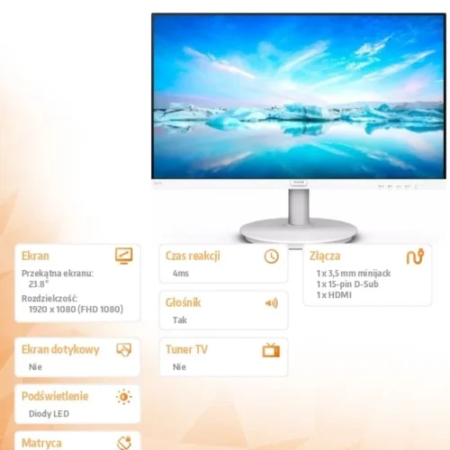 Philips Moniotr 241V8AW 23.8 inch IPS HDMI Speakers бял