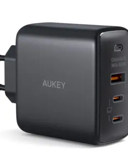 AUKEY AUKEY PA-B6T черен Omni a II GaN мрежово зарядно 3xUSB (2xUSB C+ 1xUSB A) 65W QC PD