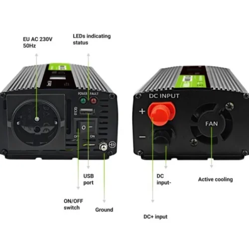 Green Cell LCD конвертор 12V 500W/1000W Pure sine with display