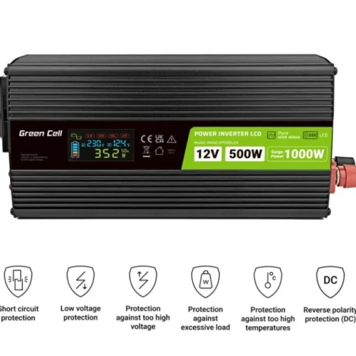 Green Cell LCD конвертор 12V 500W/1000W Pure sine with display