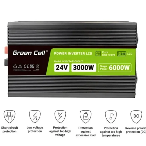 Green Cell LCD конвертор 24V 3000W/6000W Pure sine with display