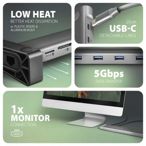 AXAGON HMC-10HLS USB hub 10in1 5Gbps