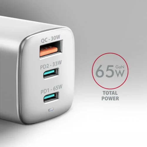 AXAGON ACU-DPQ65W GaN 3xport мрежово зарядно 65W бял