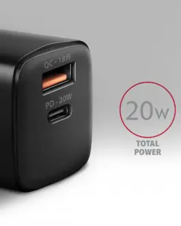 Alternative view of AXAGON AXAGON ACU-PQ20 PD&QC мрежово зарядно 20W черен
