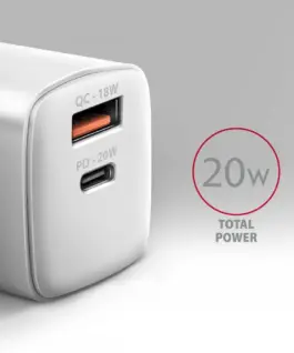 Alternative view of AXAGON AXAGON ACU-PQ20W PD&QC мрежово зарядно 20W бял