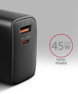 Alternative view of AXAGON ACU-PQ45 PD&QC 2-port мрежово зарядно 45W черен