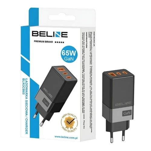 Alternative view of Beline зарядно 65W GaN 2xUSB-C +USB-A only head черен
