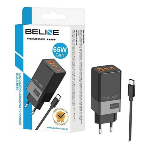 Alternative view of Beline зарядно 65W GaN 2xUSB-C +USB-A + USB-C кабел bl
