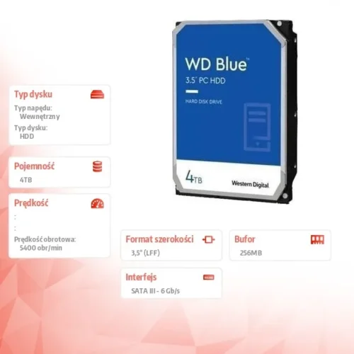 Alternative view of Western Digital HDD WD син 4TB 3,5 256MB 5400RPM CMR