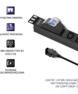 Qoltec Power strip for RACK 19cali | circuit breaker | 1U | 10A | PDU 8xIEC C13 |