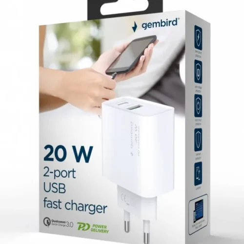 Gembird Power Delivery зарядно USB-A USB-C 20W бял