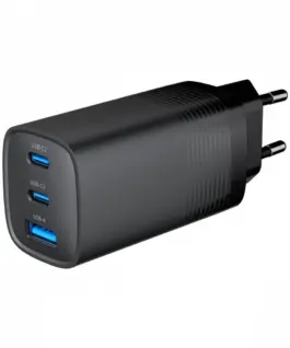 Gembird Power Delivery зарядно 1xA 2xC GaN 65W черен