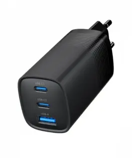 Gembird Power Delivery зарядно 1xA 2xC GaN 65W черен