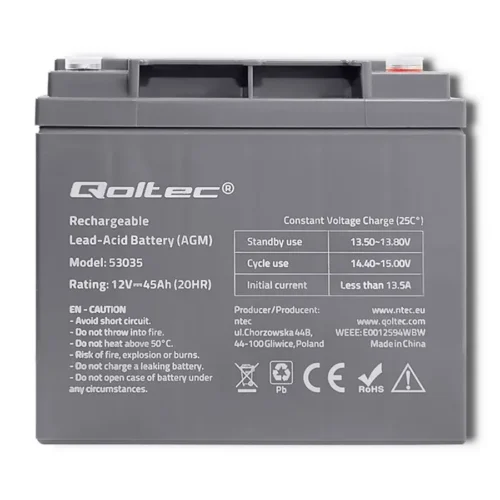 Alternative view of Qoltec Battery AGM 12V 45Ah max.13.5A