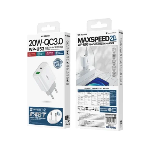 WEKOME Mains зарядно USB-C PD 20W & USB-A QC3.0 18W