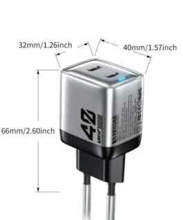 WEKOME Mains зарядно 2xUSB-C Super Fast зарядно GaN