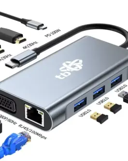 Alternative view of TB HUB 8in1 адаптер USB C HDMI x2 USB VGA RJ45 PD