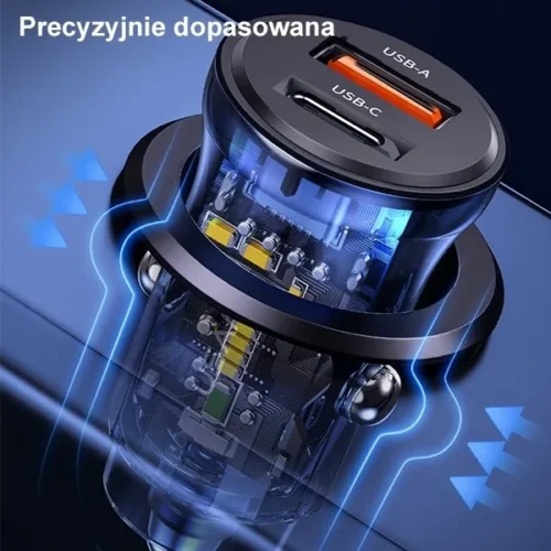 USAMS зарядно за кола 30W 1xUSB+1 1xUSB-C Fast charge