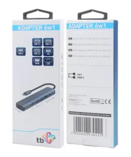 TB адаптер HUB USB C 6in1 - HDMI USBx3 PD RJ-45