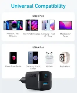 Alternative view of Anker 323 33W mains зарядно 1xUSB-A 1xUSB-C черен