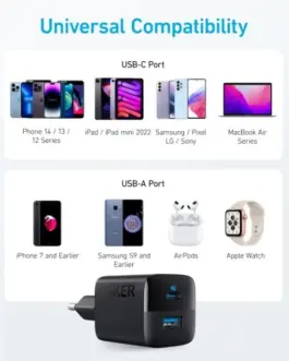 Alternative view of Anker 323 33W mains зарядно 1xUSB-A 1xUSB-C черен