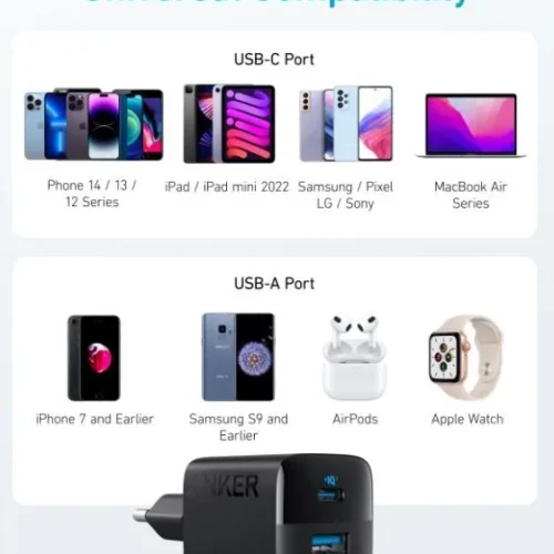 Alternative view of Anker 323 33W mains зарядно 1xUSB-A 1xUSB-C черен