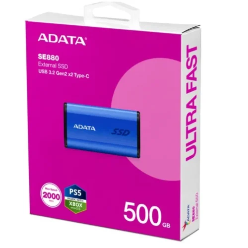 Adata външен SSD SE880 500 GB USB3.2A/C Gen2x2 син