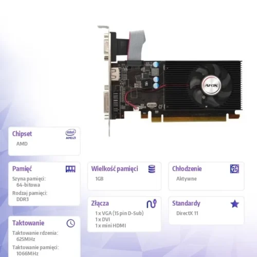 AFOX видео карта Radeon HD 6450 1GB DDR3 64Bit DVI HDMI VGA LP Fan