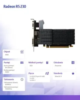 Alternative view of AFOX видео карта Radeon R5 230 2GB DDR3 64Bit DVI HDMI VGA LP Radiator