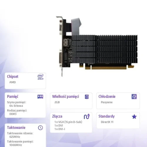 AFOX видео карта Radeon R5 230 2GB DDR3 64Bit DVI HDMI VGA LP Radiator
