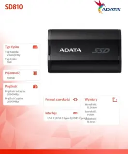 Adata Drive външен SSD SD810 500GB USB3.2 20Gb/s черен
