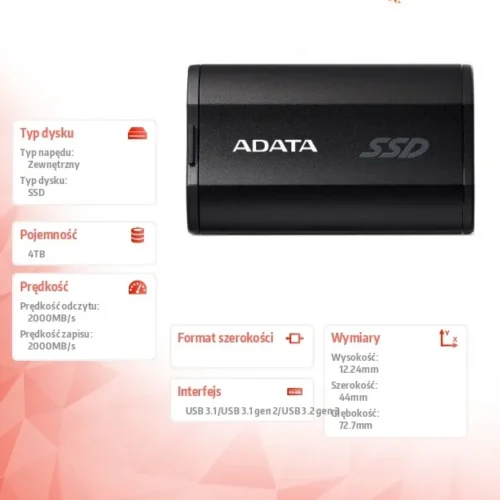 Adata Drive външен SSD SD810 4TB USB3.2C 20Gb/s черен